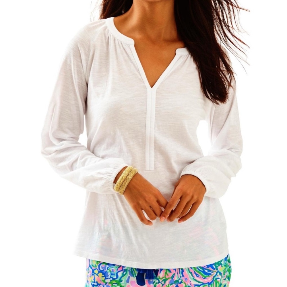 Lilly Pulitzer White Long Sleeve V-Neck Tee
